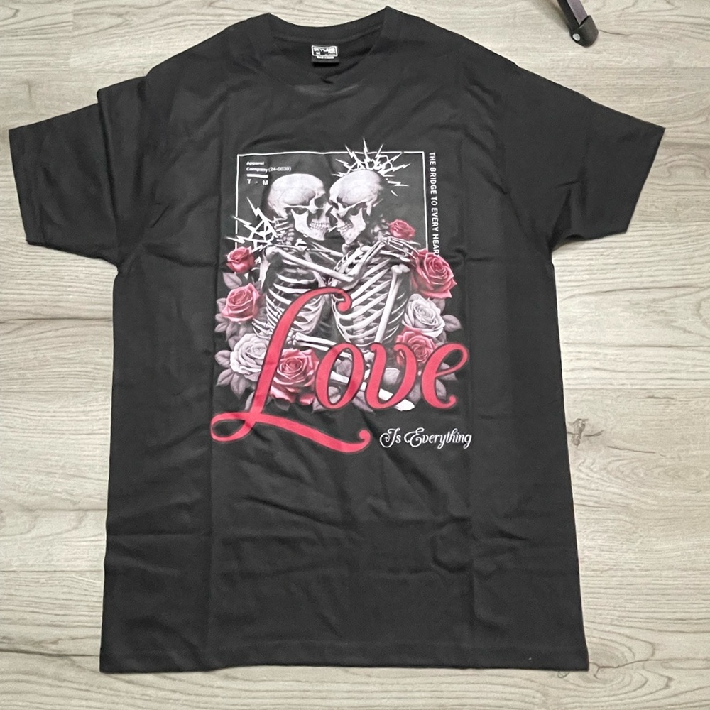 Black Graphic T-Shirt with Love Design